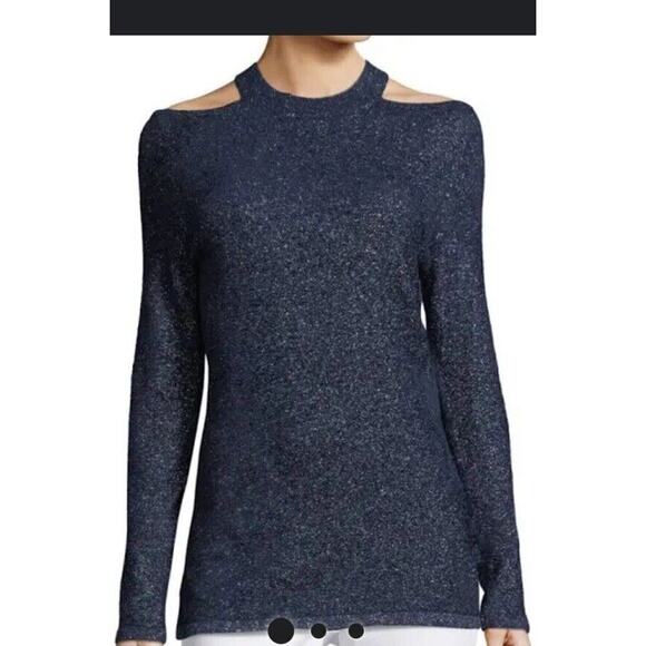 Elle Tahari Sweater Light Cold Shoulder Blue Sparkle Size Small Petite - Picture 1 of 5
